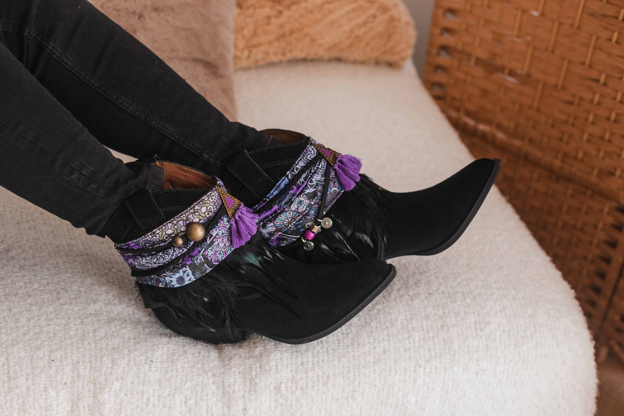 Feather Fringe & Ethnic Scarf Boot