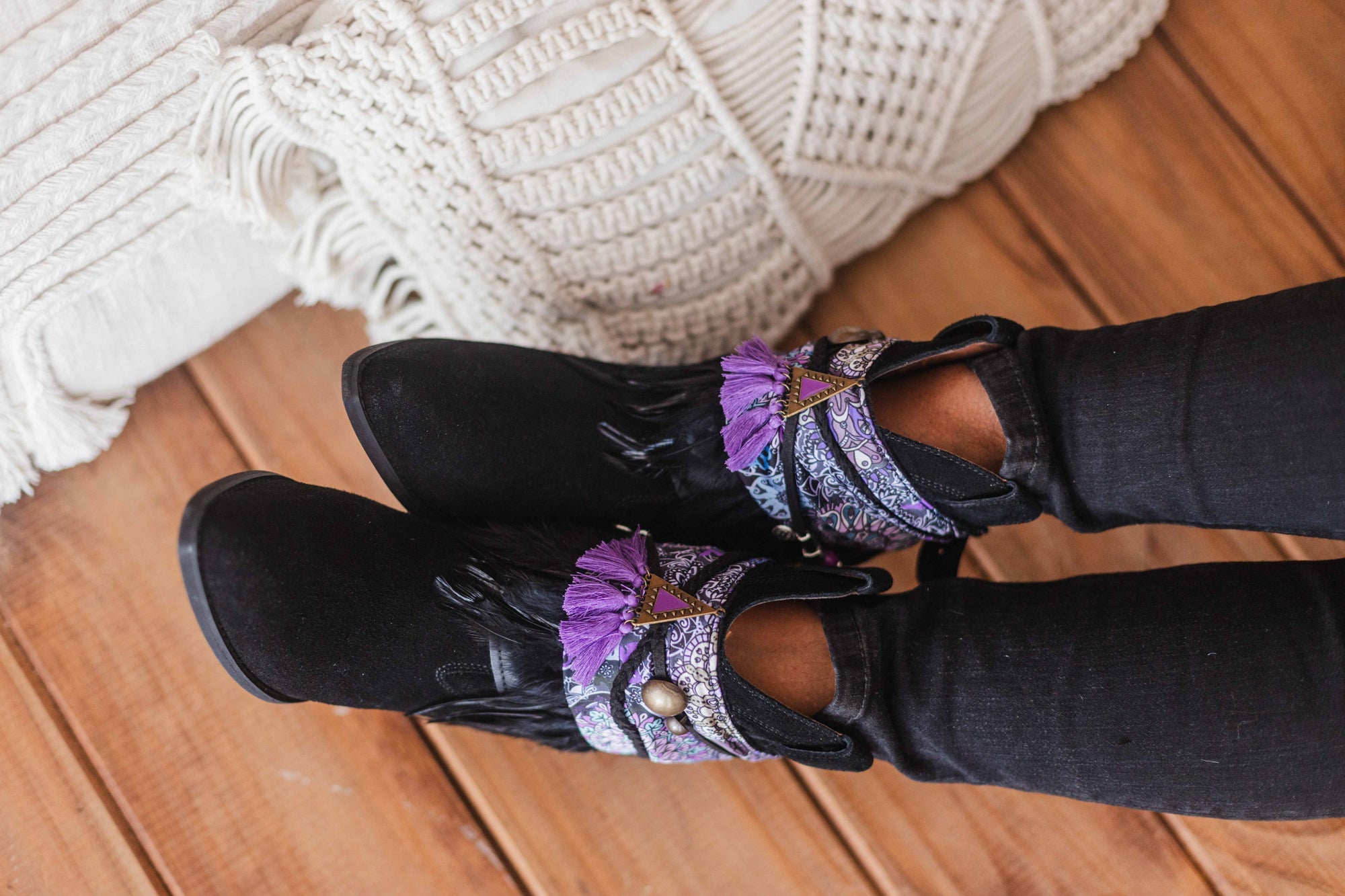 Feather Fringe & Ethnic Scarf Boot