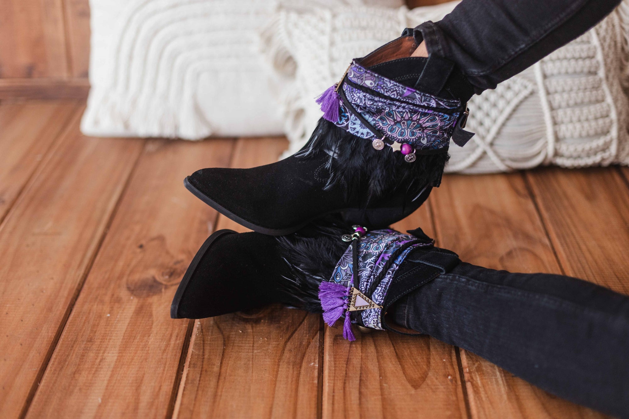 Feather Fringe & Ethnic Scarf Boot