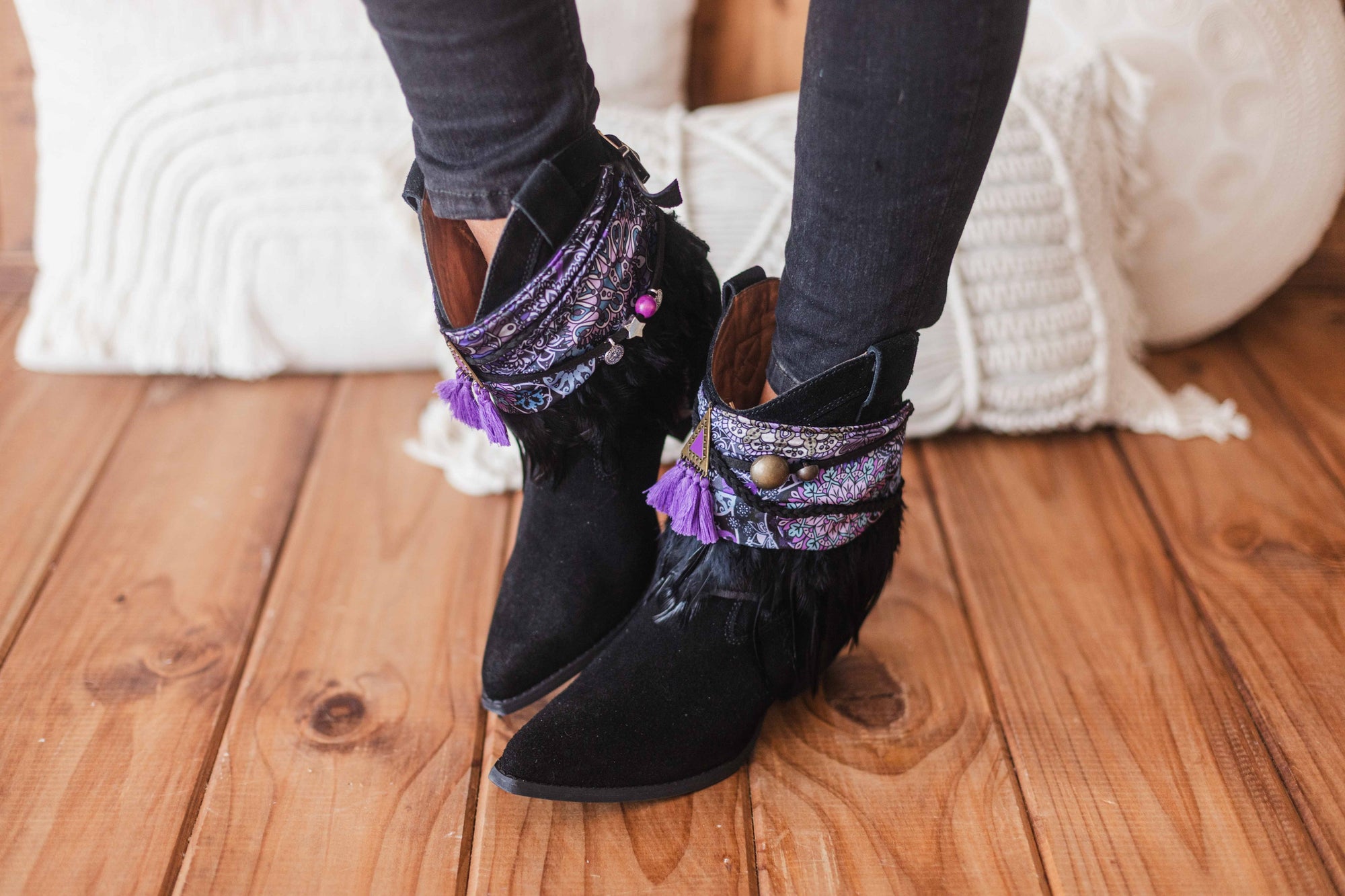 Feather Fringe & Ethnic Scarf Boot
