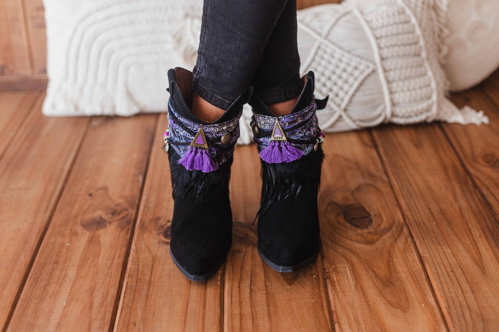 Feather Fringe & Ethnic Scarf Boot