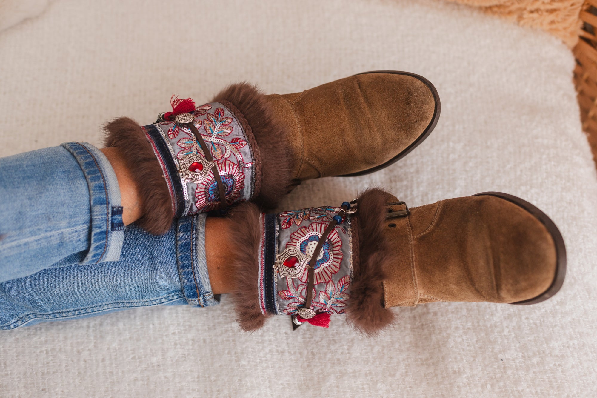 Floral Fur Covers Western Boot