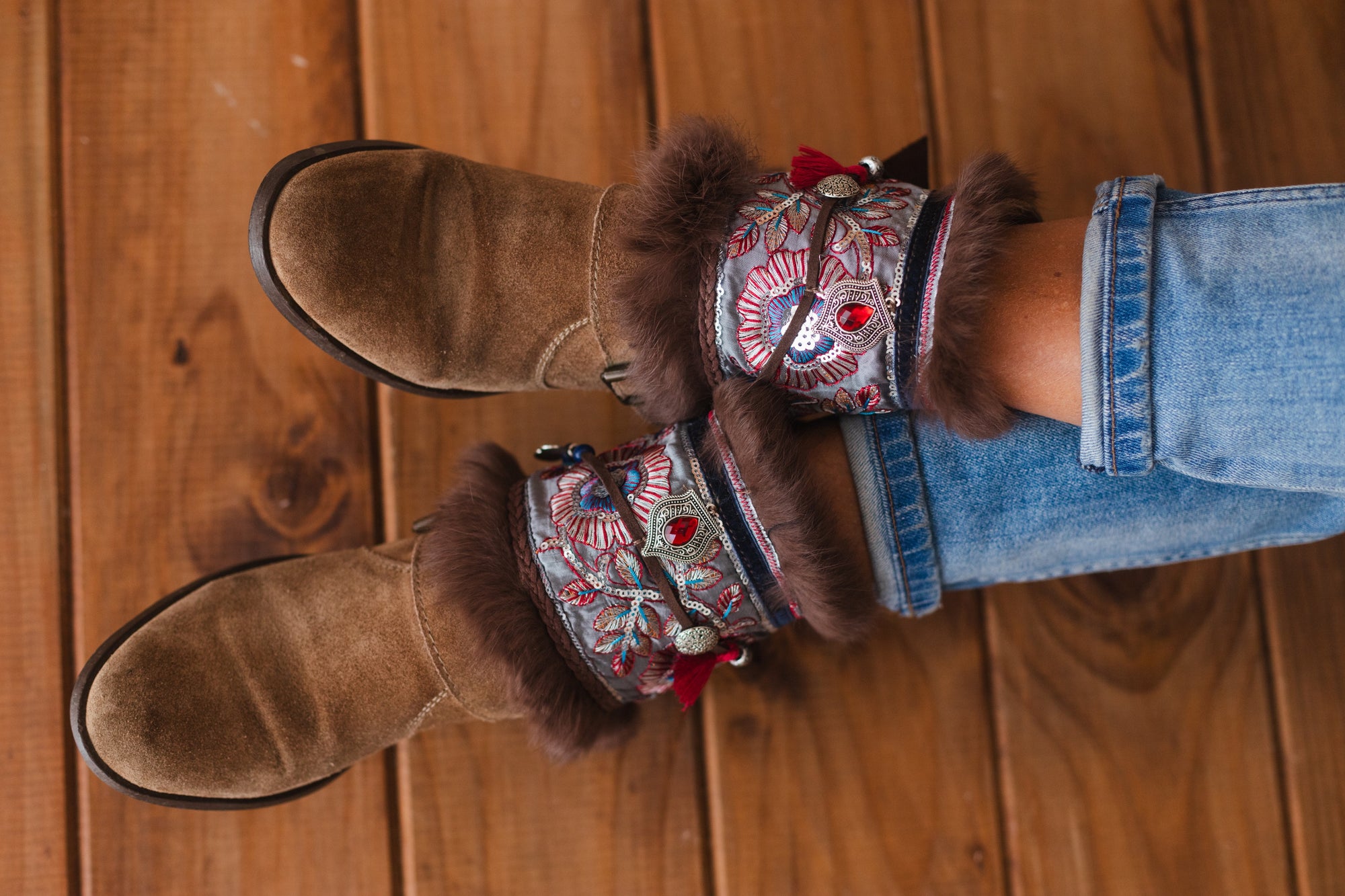 Floral Fur Covers Western Boot