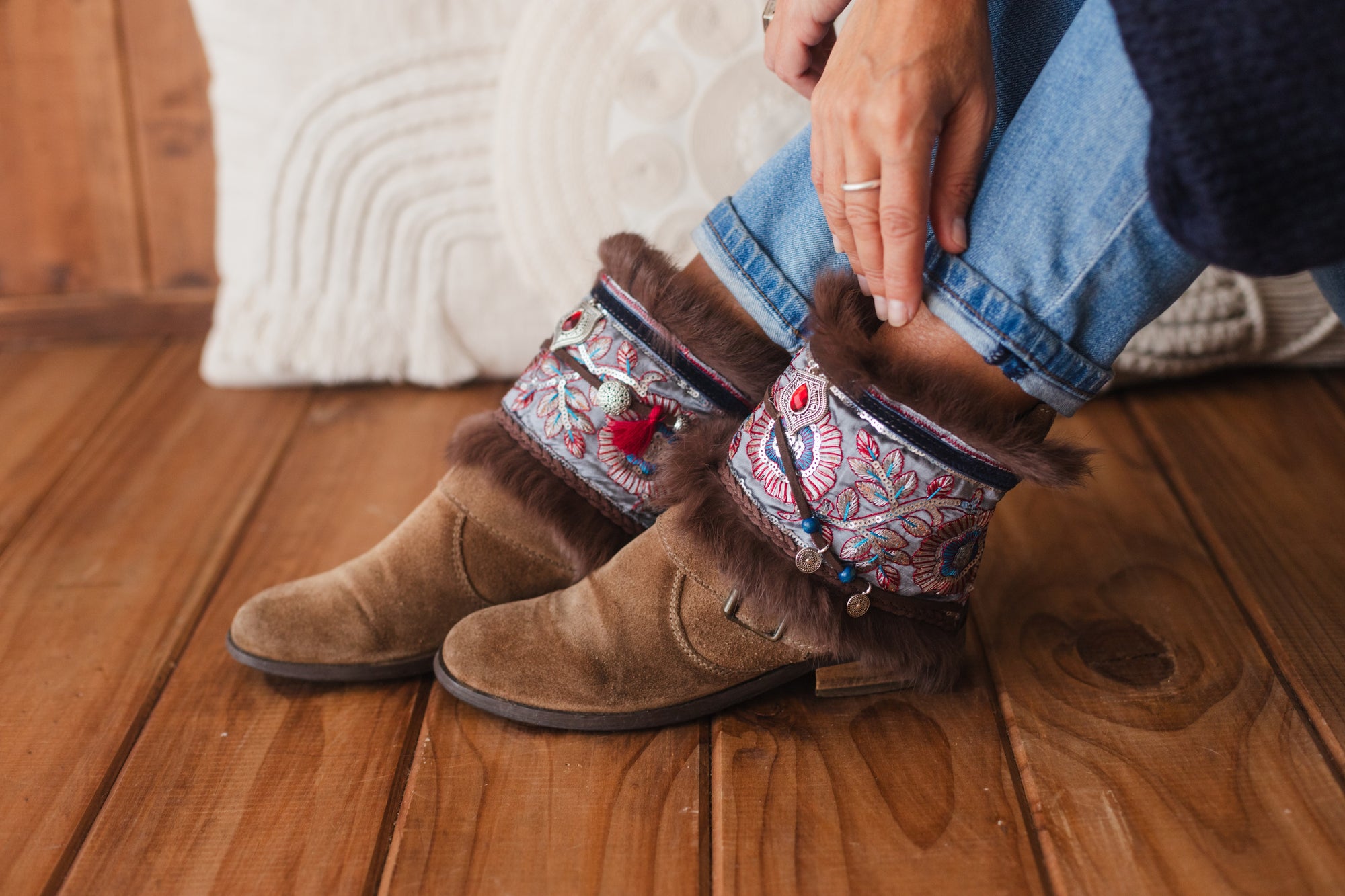 Floral Fur Covers Western Boot