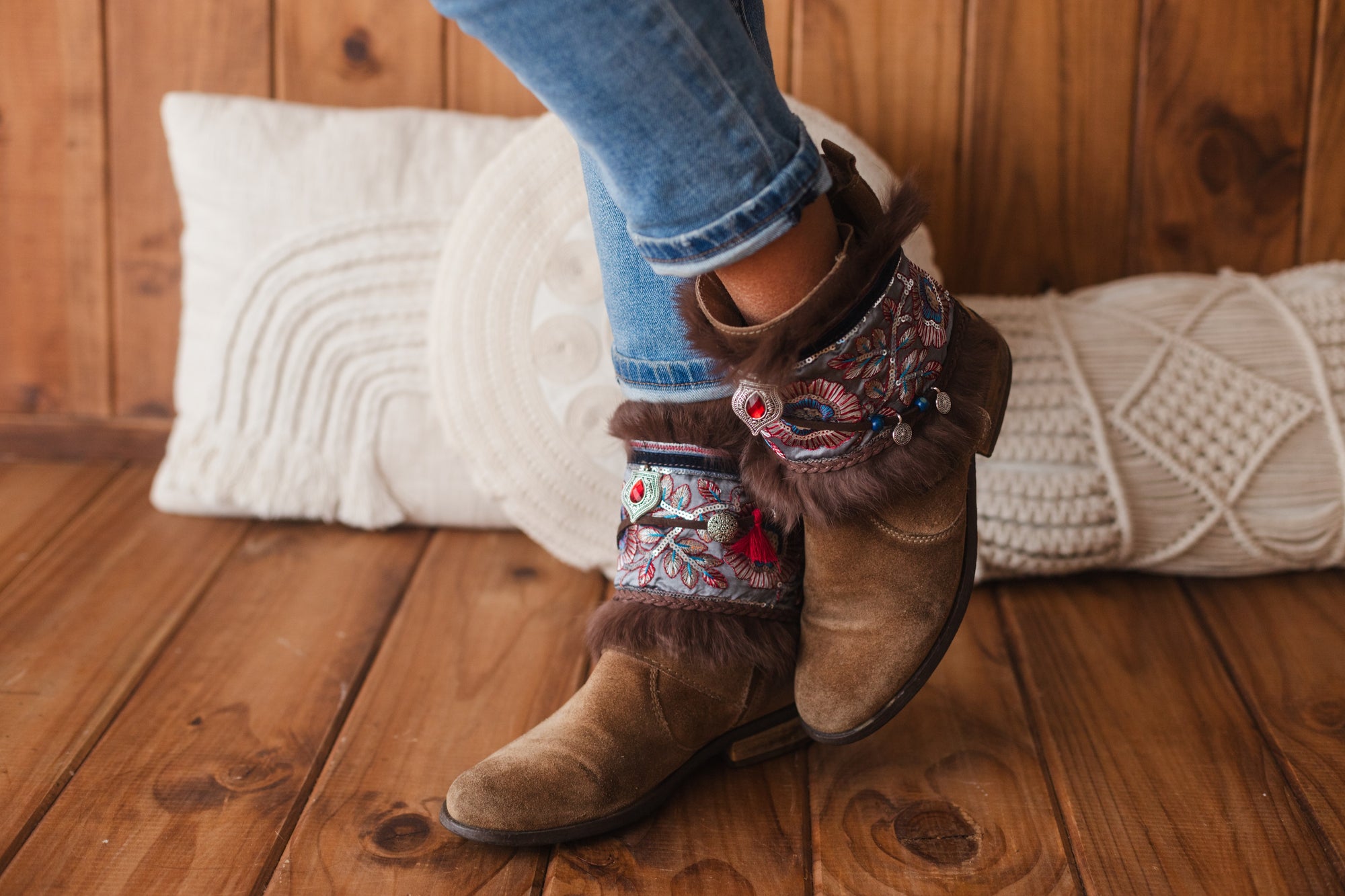 Floral Fur Covers Western Boot