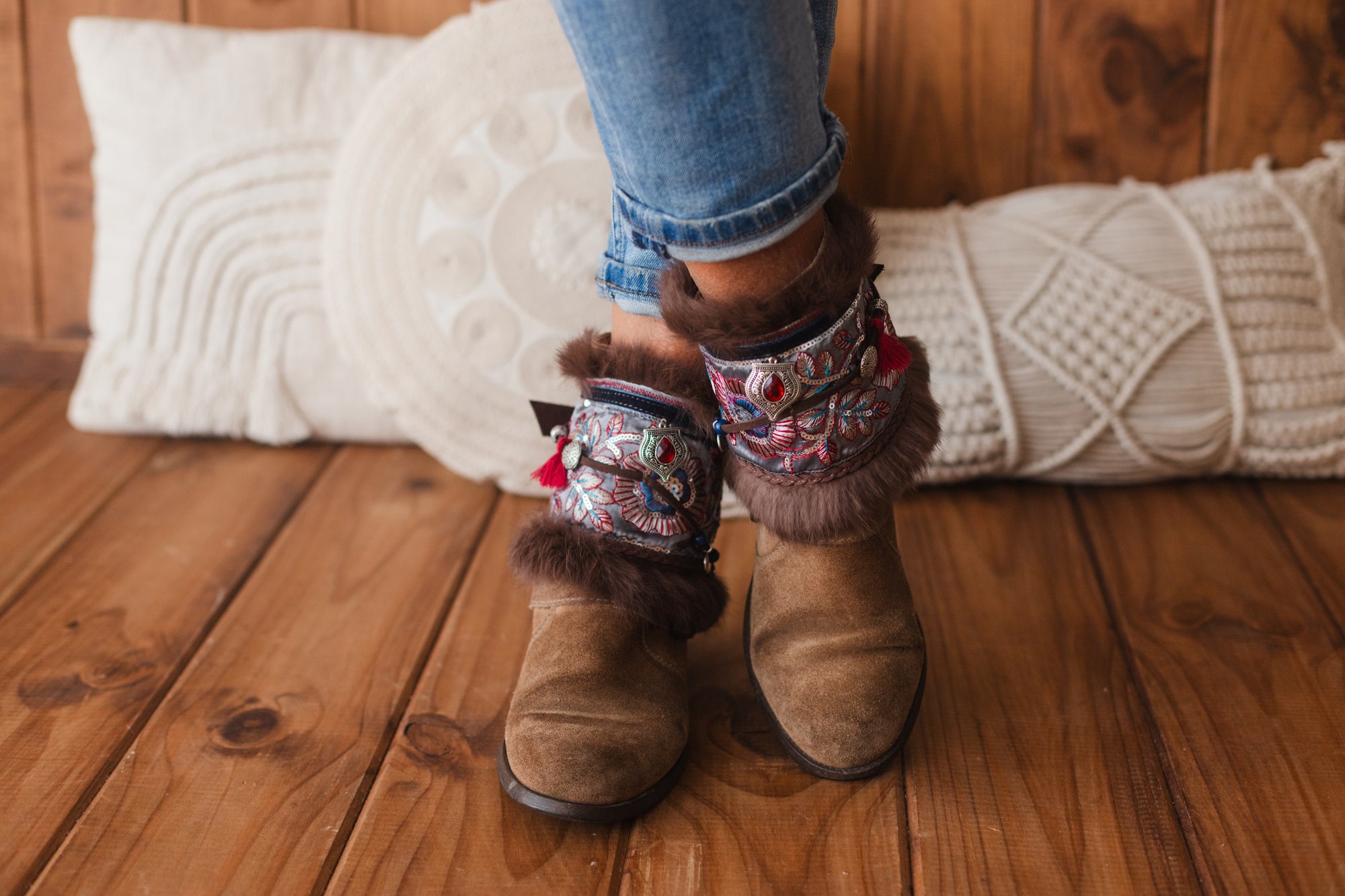 Floral Fur Covers Western Boot