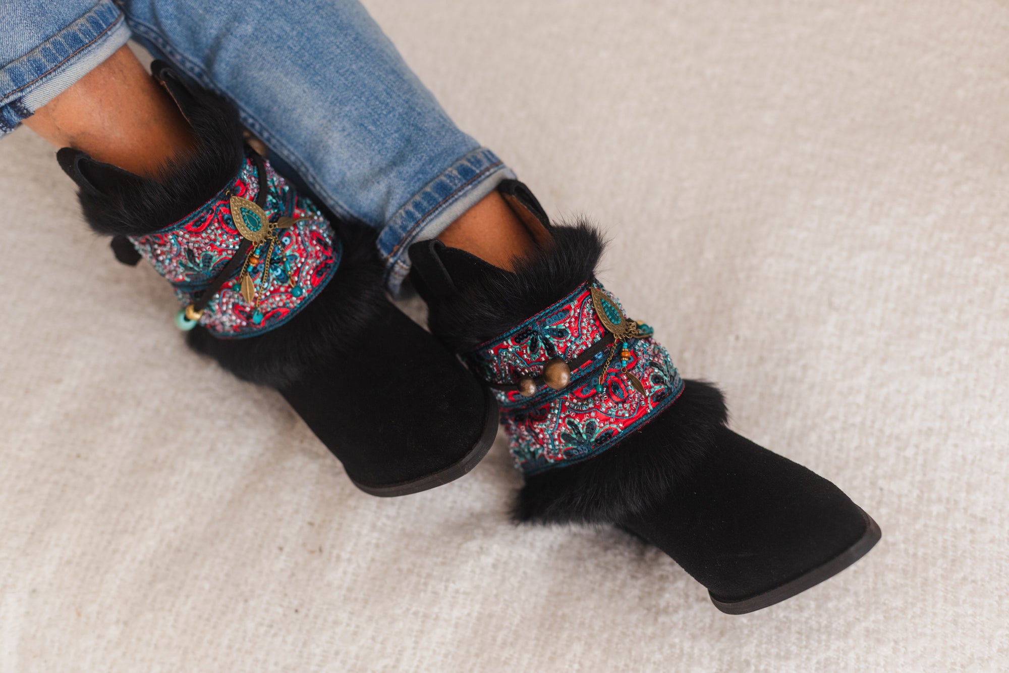 Fur Edges & Antique Gold Pendant Boot