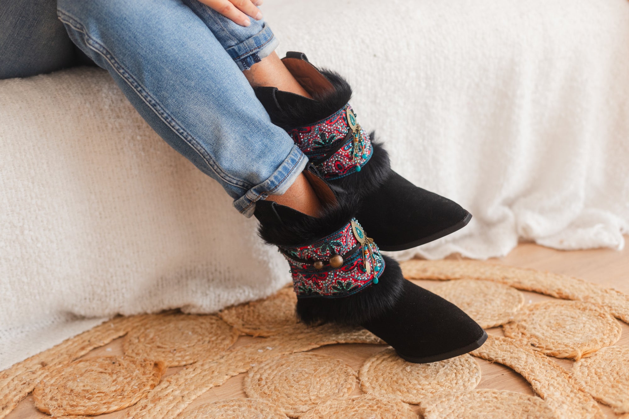 Fur Edges & Antique Gold Pendant Boot