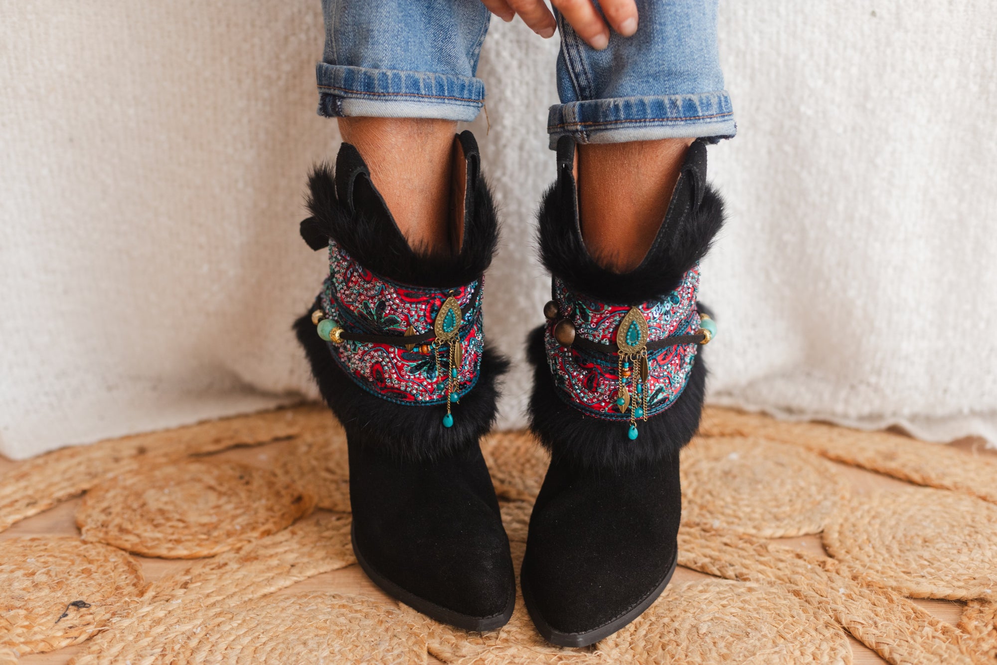 Fur Edges & Antique Gold Pendant Boot