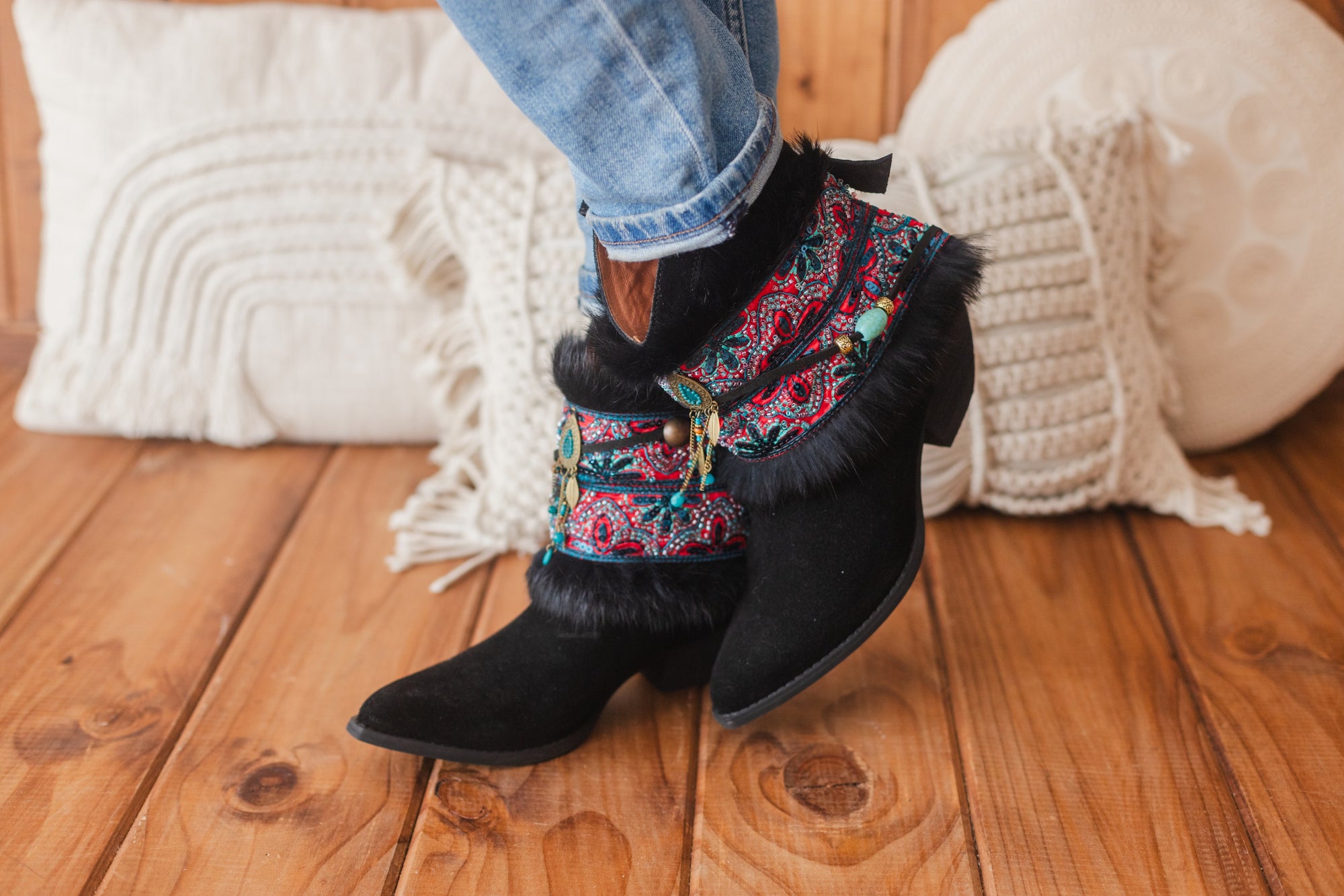 Fur Edges & Antique Gold Pendant Boot