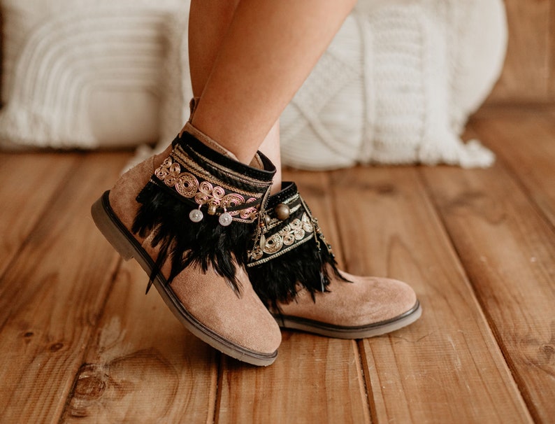 Handmade Girl's Black Ethnic Boot Covers