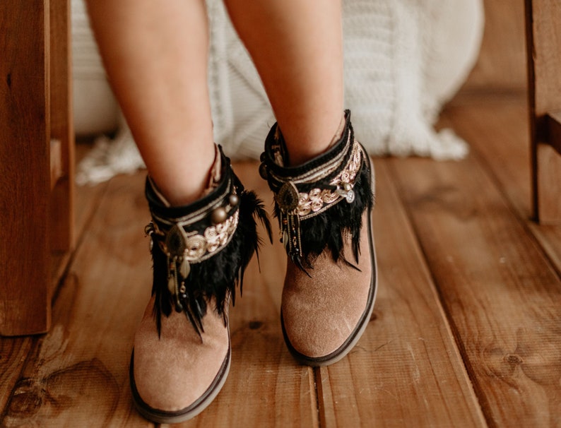 Handmade Girl's Black Ethnic Boot Covers