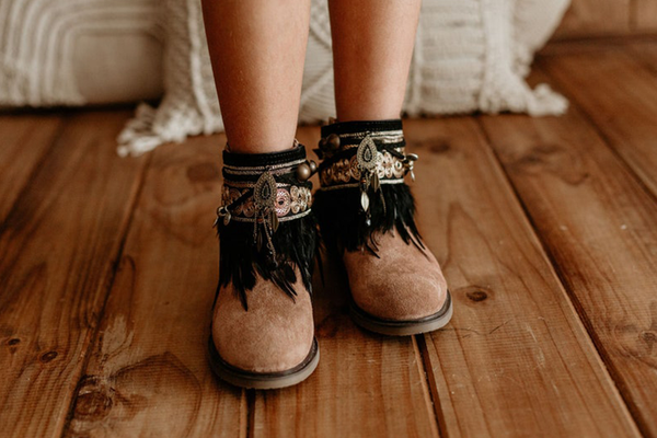 Handmade Girl's Black Ethnic Boot Covers