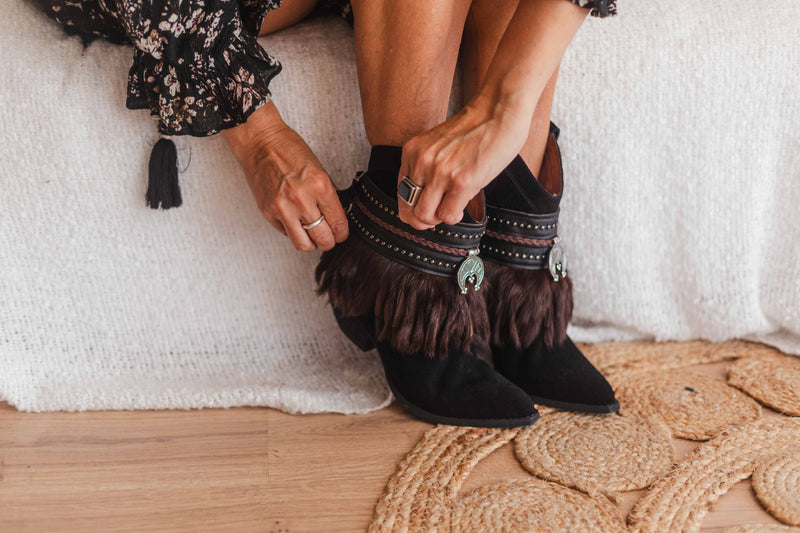 Leather Fur Western Fringe Boots