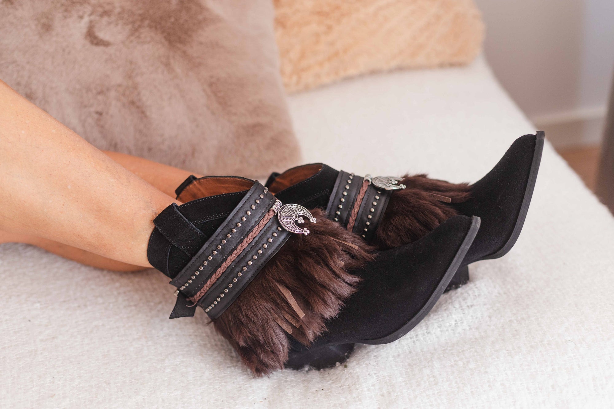 Leather Fur Western Fringe Boots