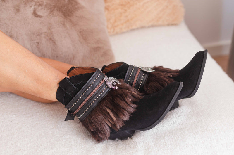 Leather Fur Western Fringe Boots