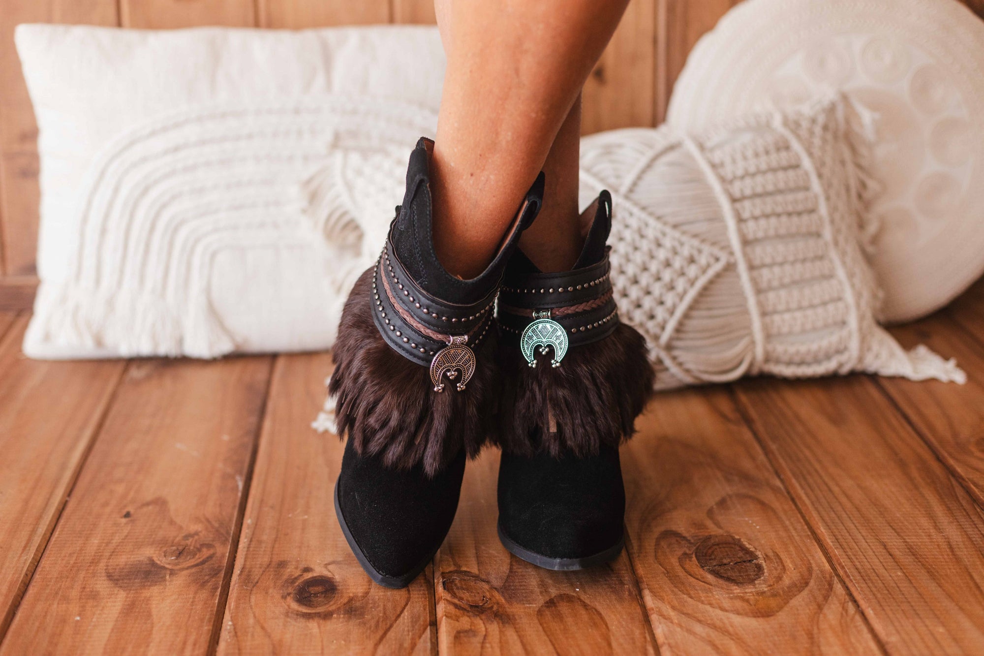 Leather Fur Western Fringe Boots
