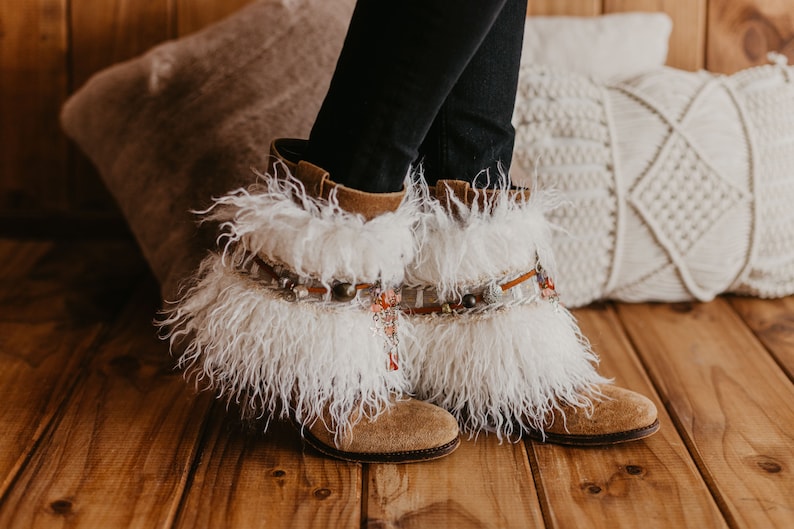 Luxury White Faux Fur Ethnic Boot Covers