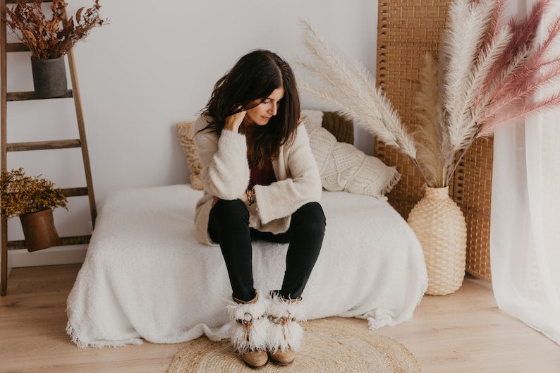 Luxury White Faux Fur Ethnic Boot Covers