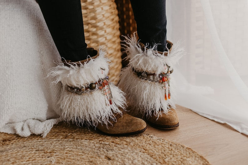 Luxury White Faux Fur Ethnic Boot Covers