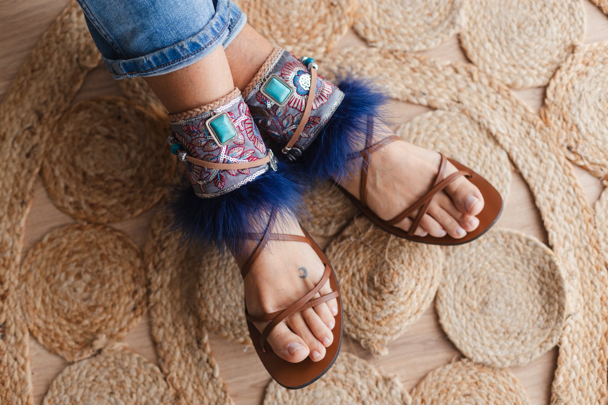 Marabou_Feather_Anklets_with_Turquoise_and_Silver_Details