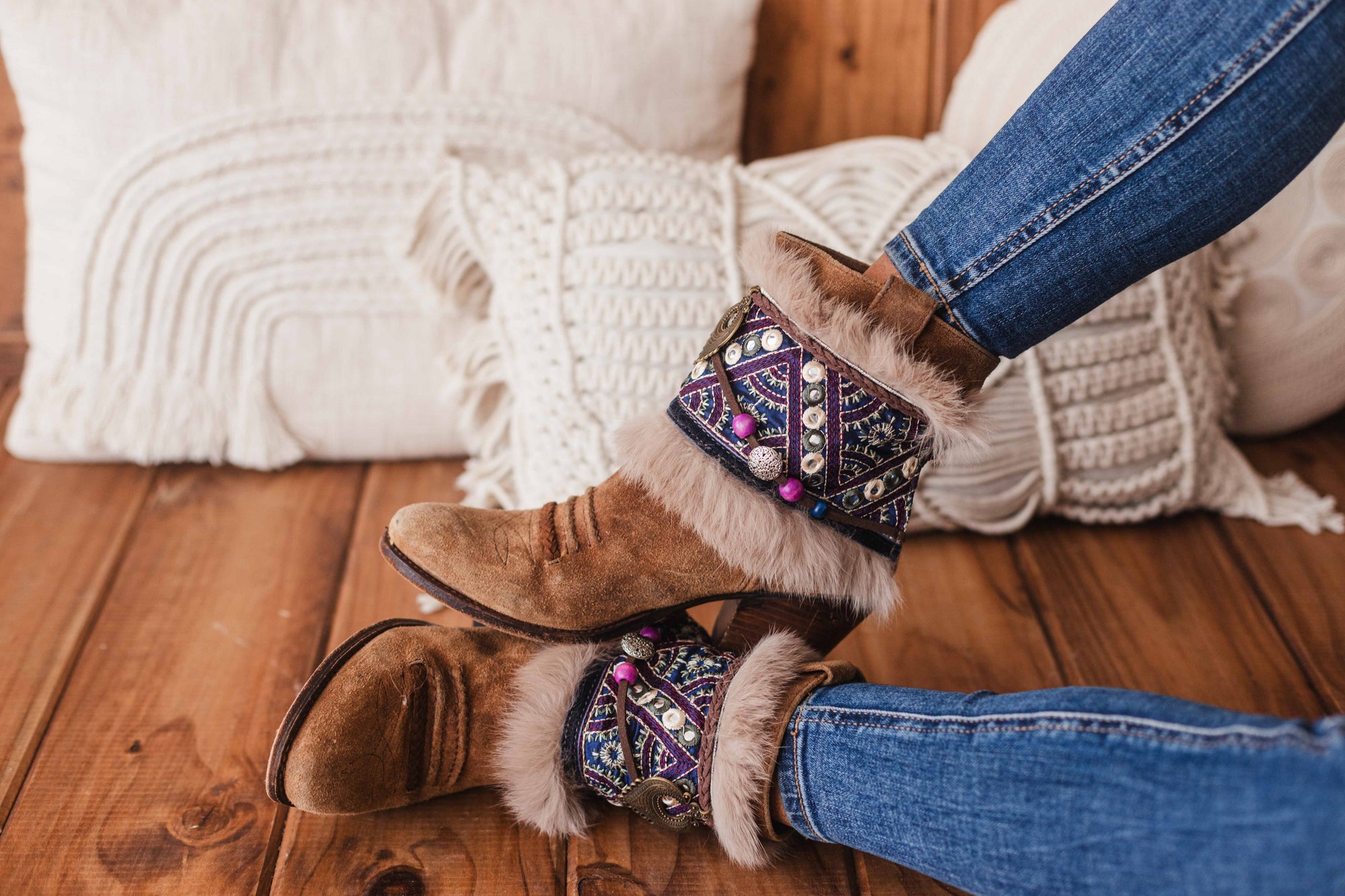 Mirror Accent & Fur Trim Western Boot