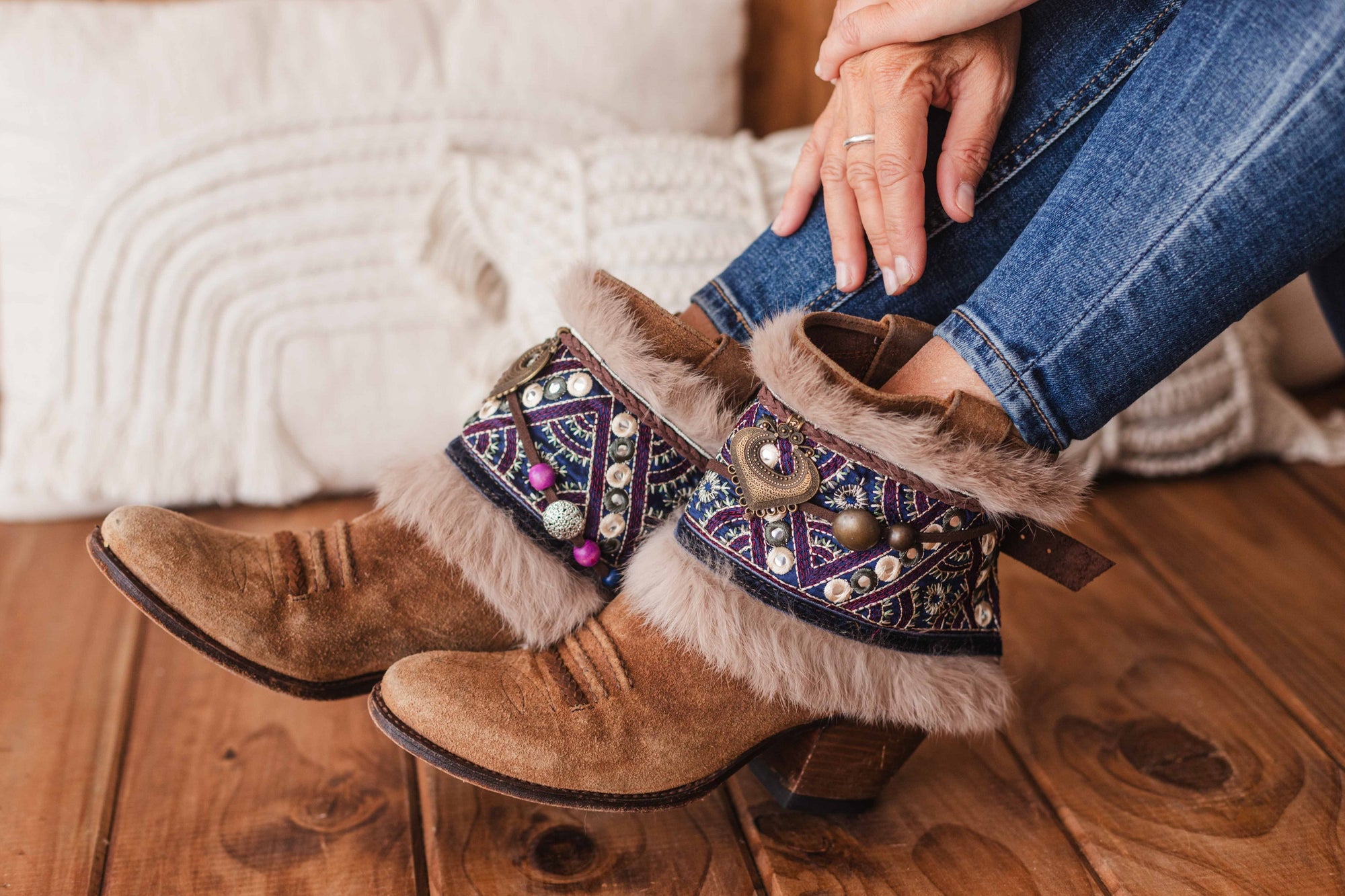 Mirror Accent & Fur Trim Western Boot