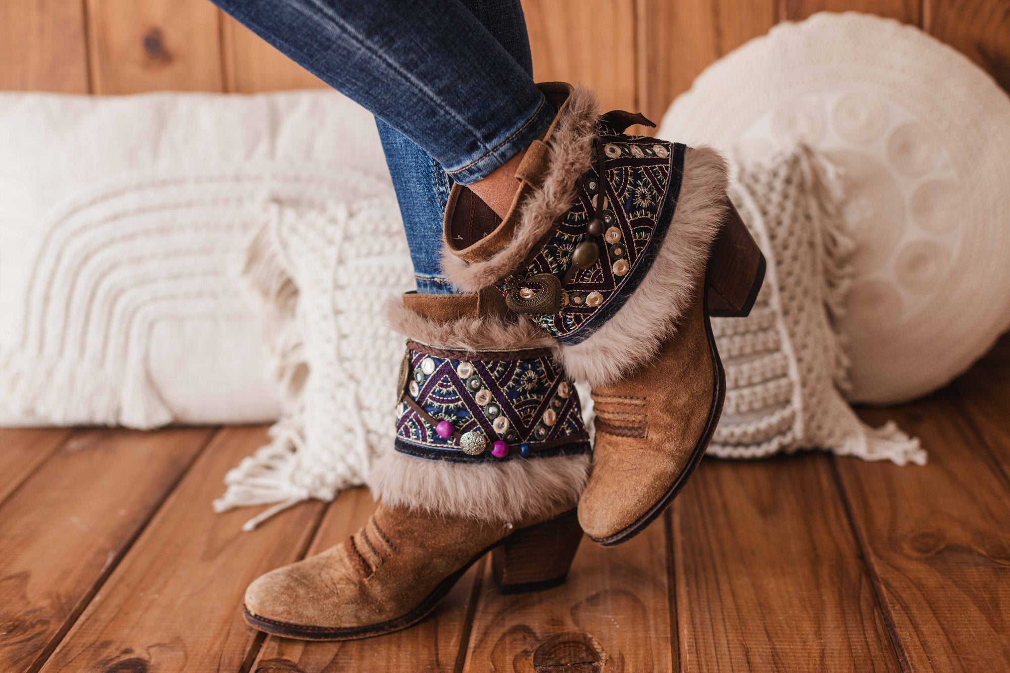 Mirror Accent & Fur Trim Western Boot