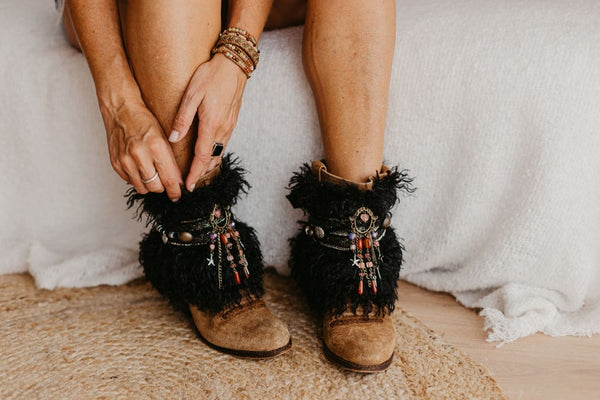 Native Dreamcatcher Beaded Feather Boot Covers