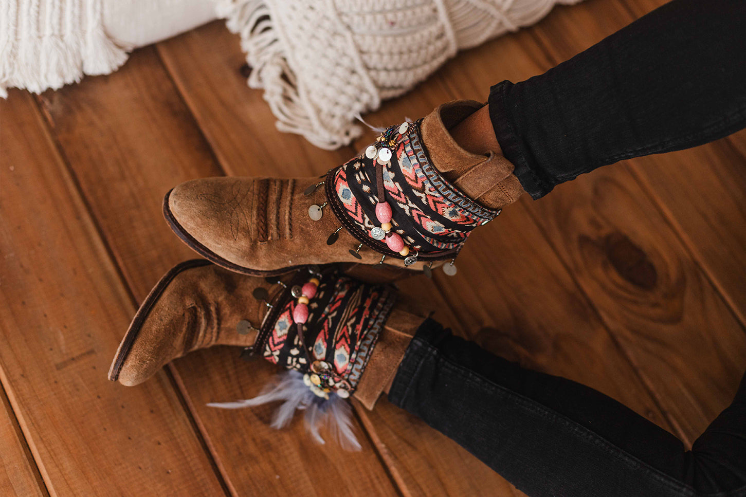 Printed Silk Scarf Coin Accents Unique Boot