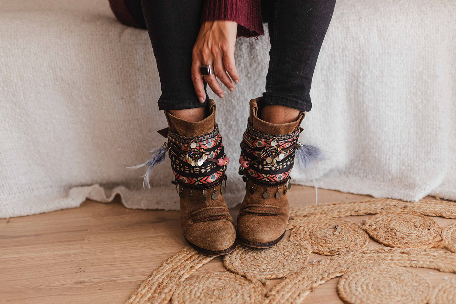 Printed Silk Scarf Coin Accents Unique Boot