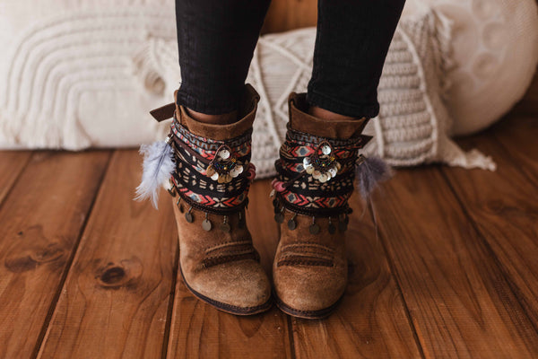 Printed Silk Scarf Coin Accents Unique Boot