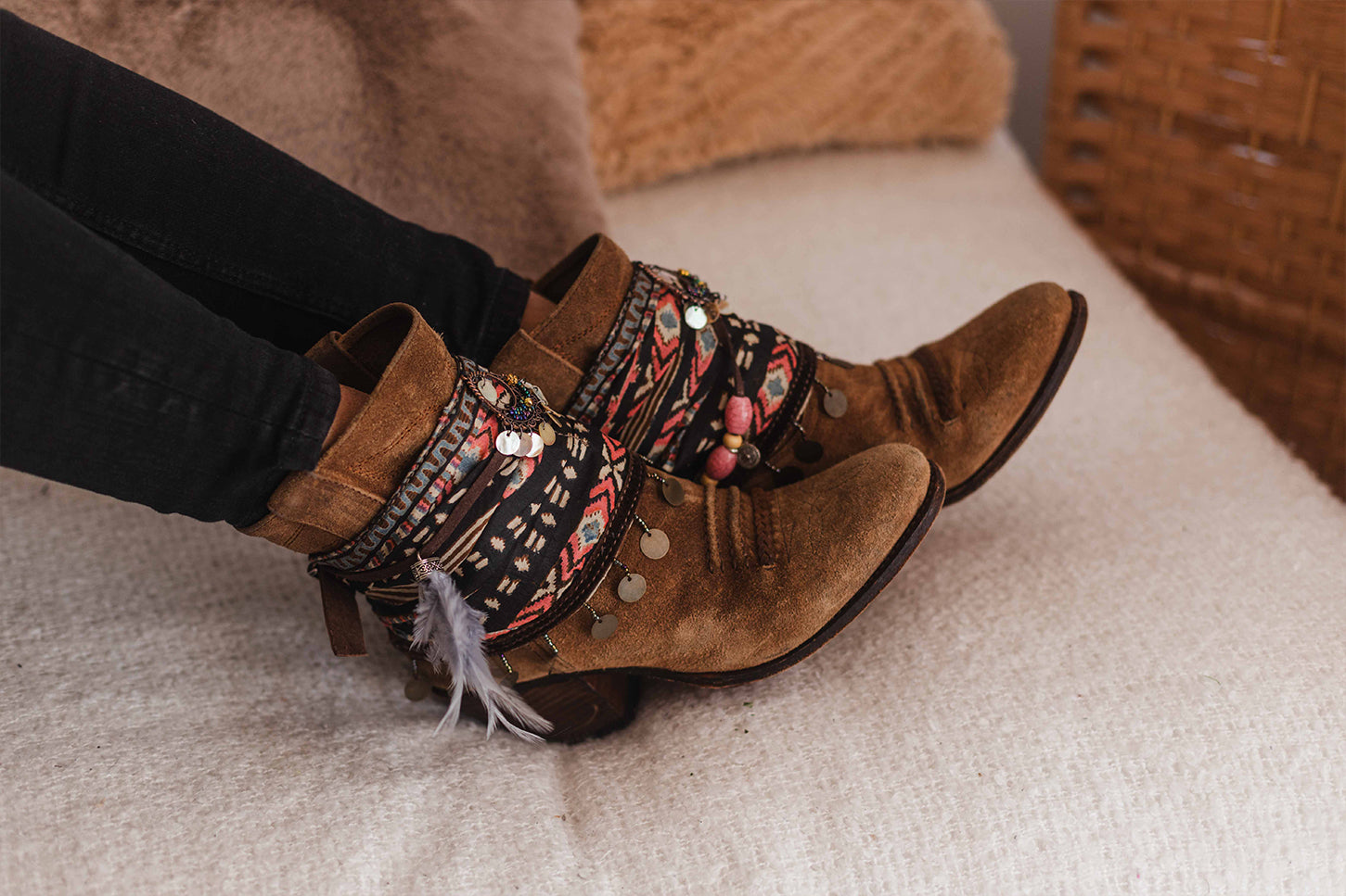 Printed Silk Scarf Coin Accents Unique Boot