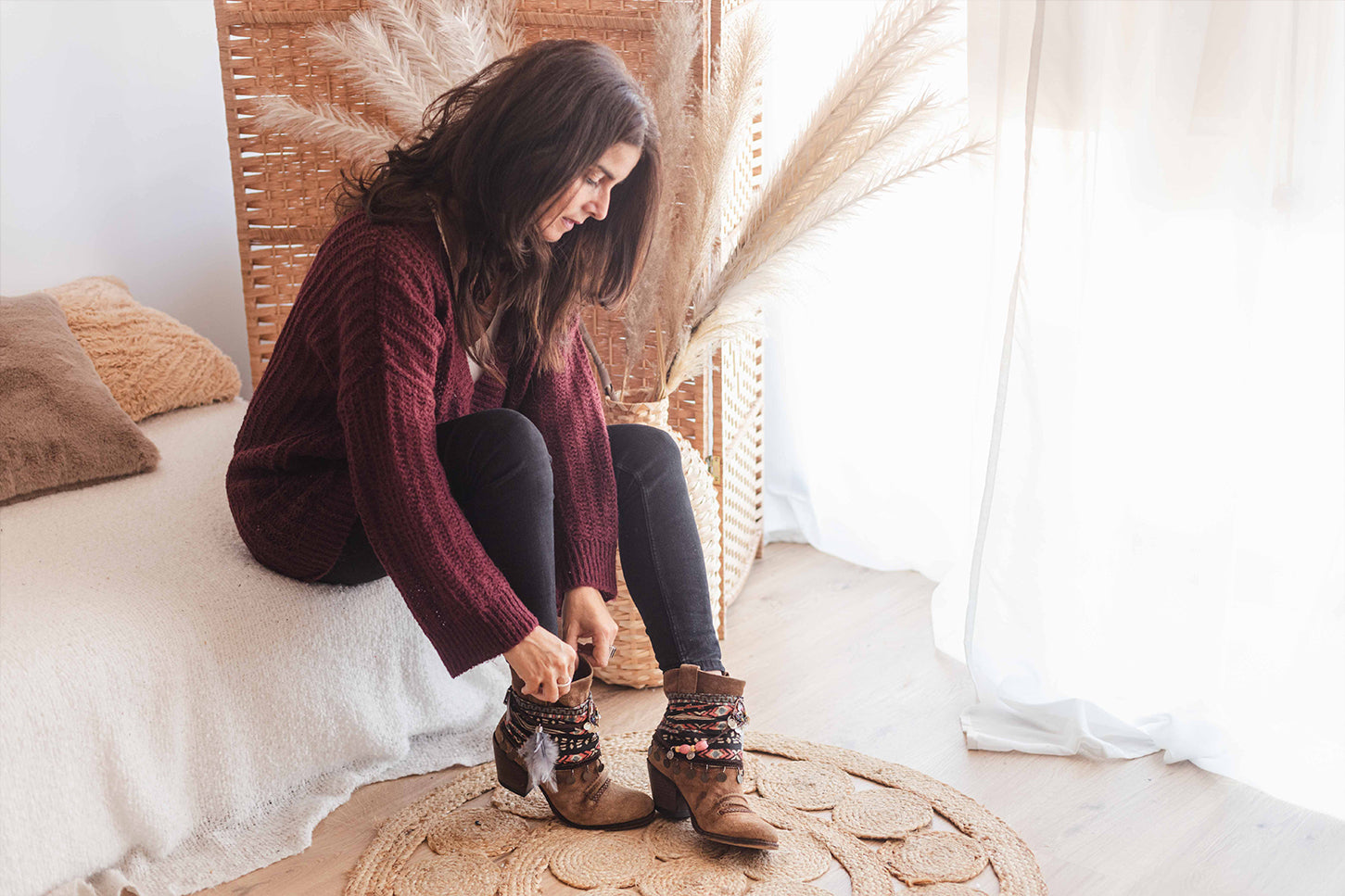 Printed Silk Scarf Coin Accents Unique Boot