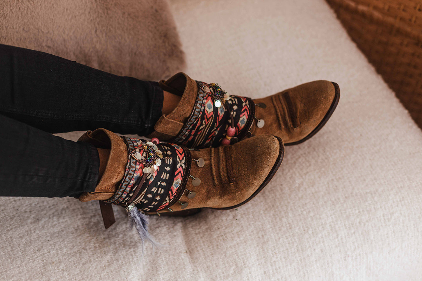 Printed Silk Scarf Coin Accents Unique Boot