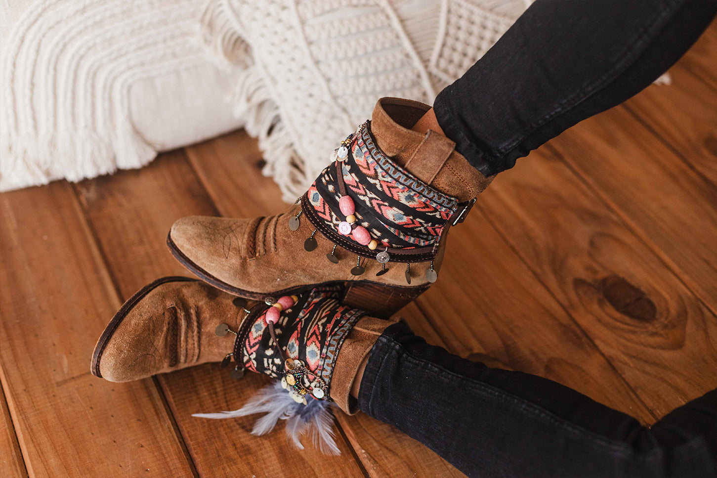 Printed Silk Scarf Coin Accents Unique Boot