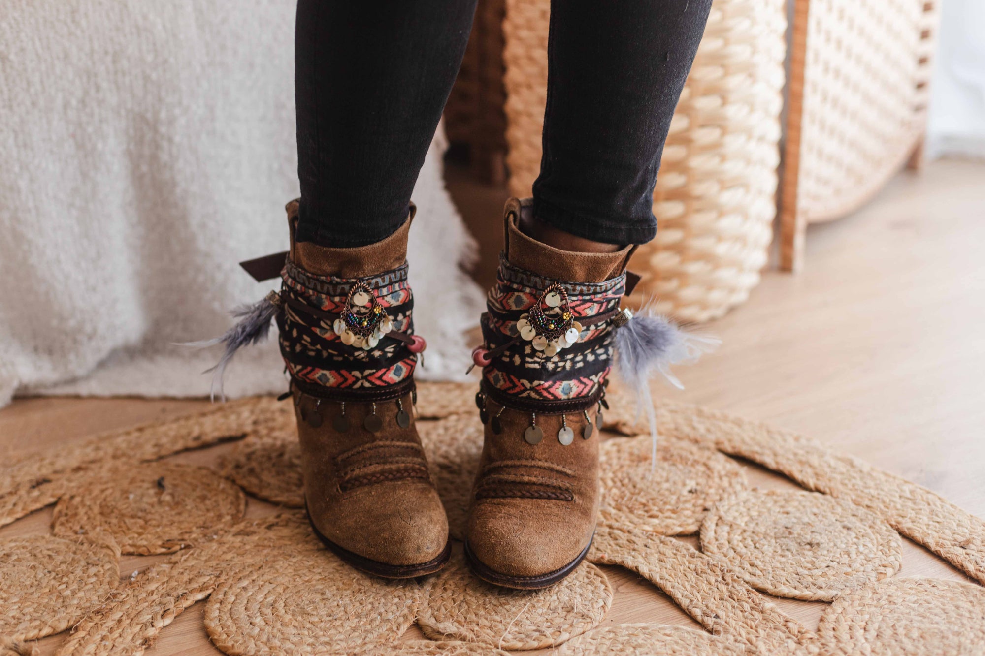 Printed Silk Scarf Coin Accents Unique Boot