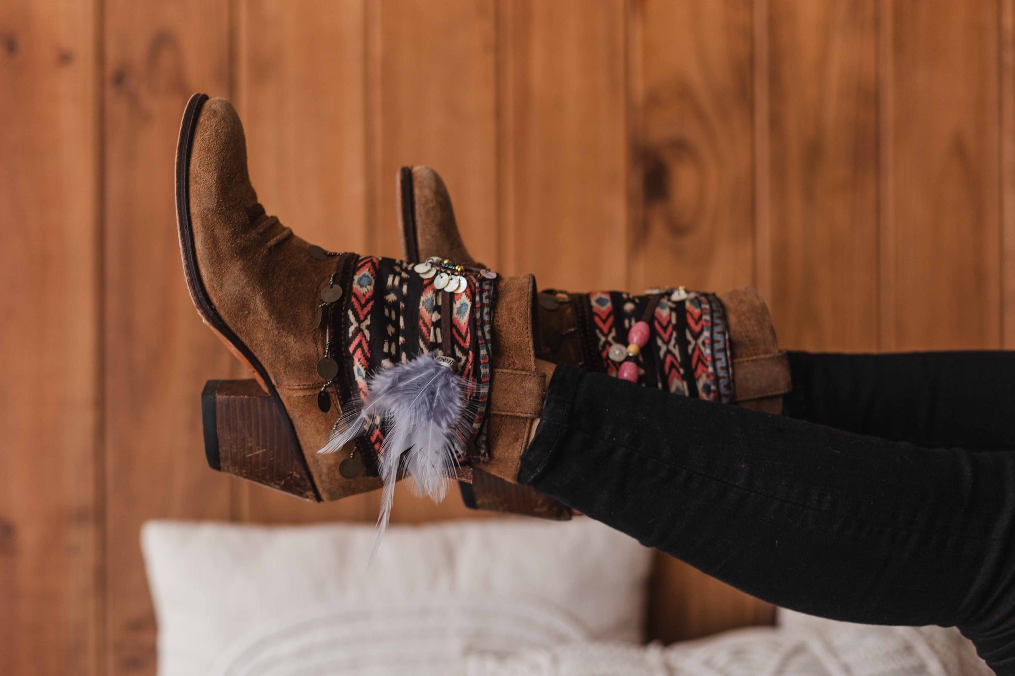 Printed Silk Scarf Coin Accents Unique Boot