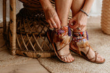 Stunning Purple and Orange Feather Fringe Sandal Ankle Ties