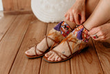 Stunning Purple and Orange Feather Fringe Sandal Ankle Ties