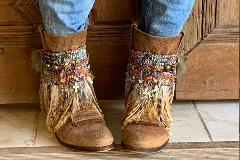 Tribal Beaded Feather Boot Covers