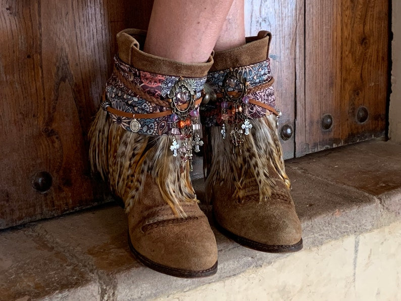 Tribal Beaded Feather Boot Covers