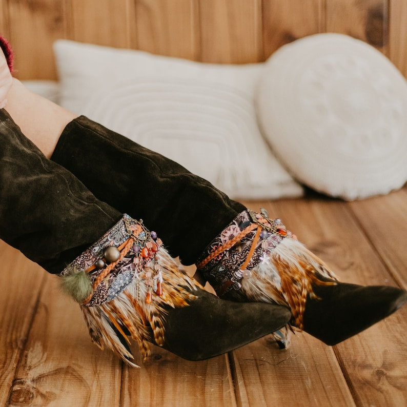 Tribal Beaded Feather Boot Covers