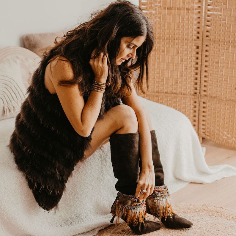 Tribal Beaded Feather Boot Covers