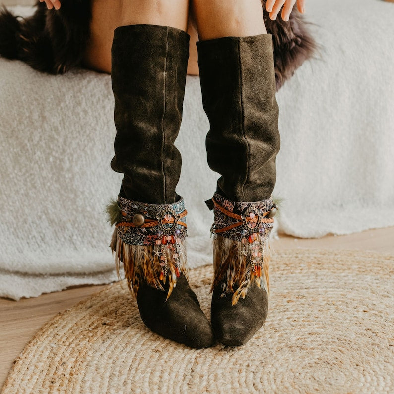 Tribal Beaded Feather Boot Covers