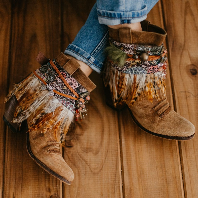 Tribal Beaded Feather Boot Covers