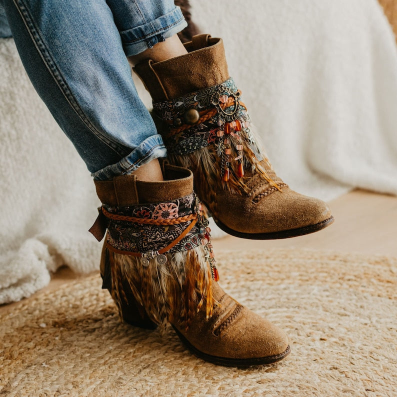 Tribal Beaded Feather Boot Covers