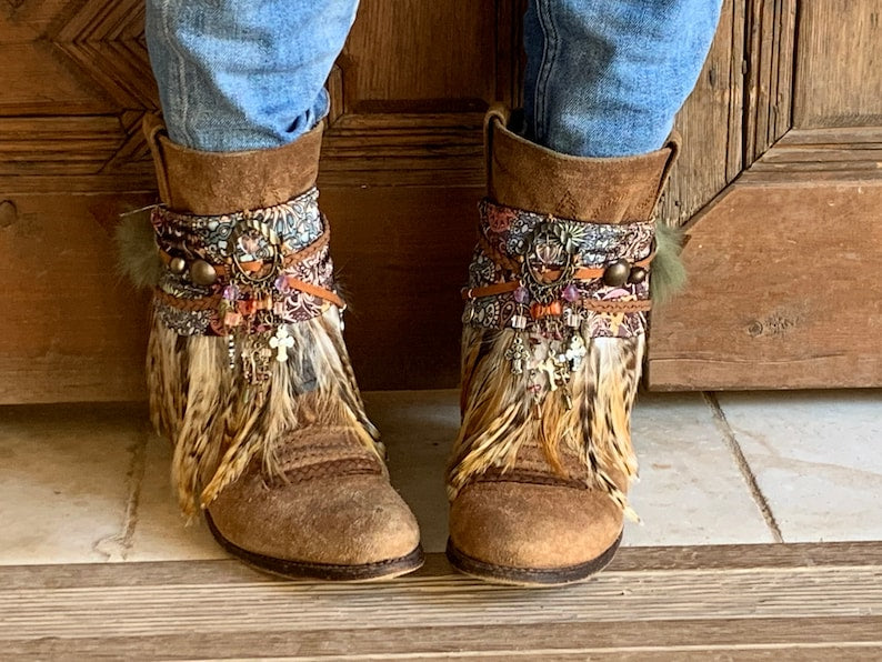 Tribal Beaded Feather Boot Covers
