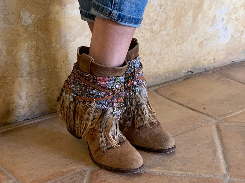 Tribal Beaded Feather Boot Covers
