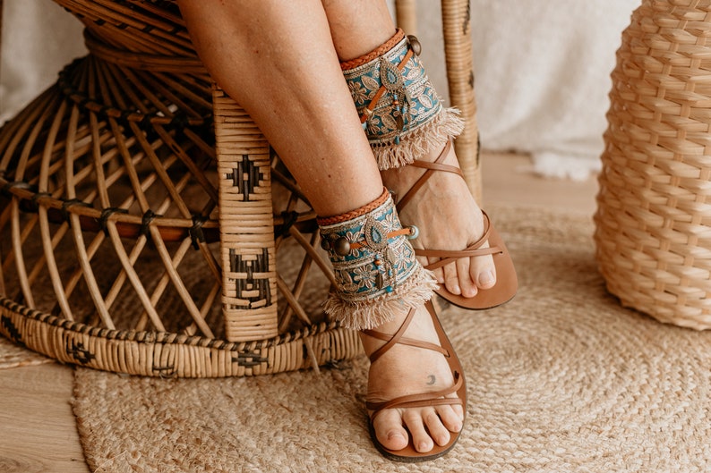 Turquoise Flat Summer Sandal Ankle Wraps
